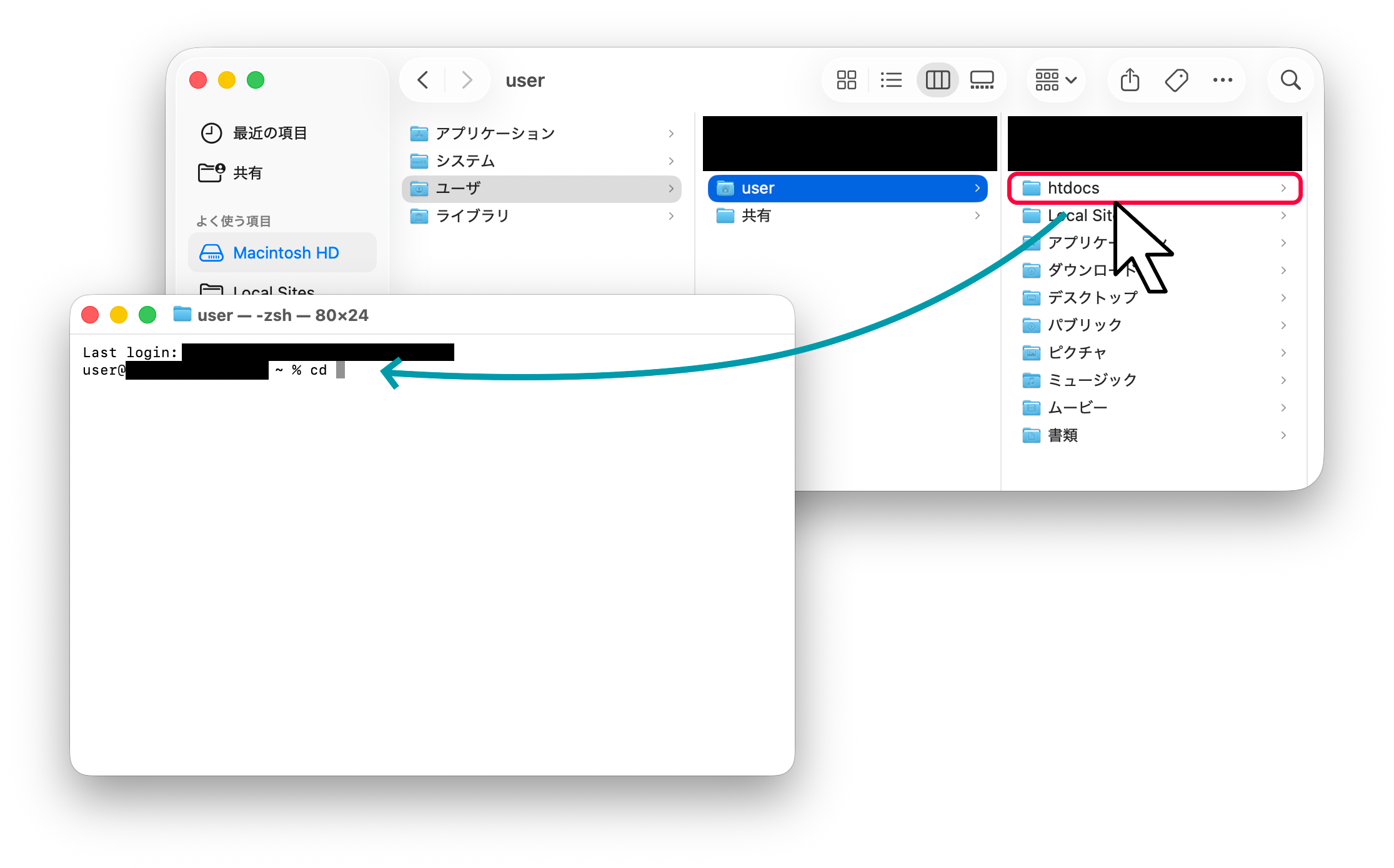 Finderからターミナルへドラッグドロップでフォルダ移動